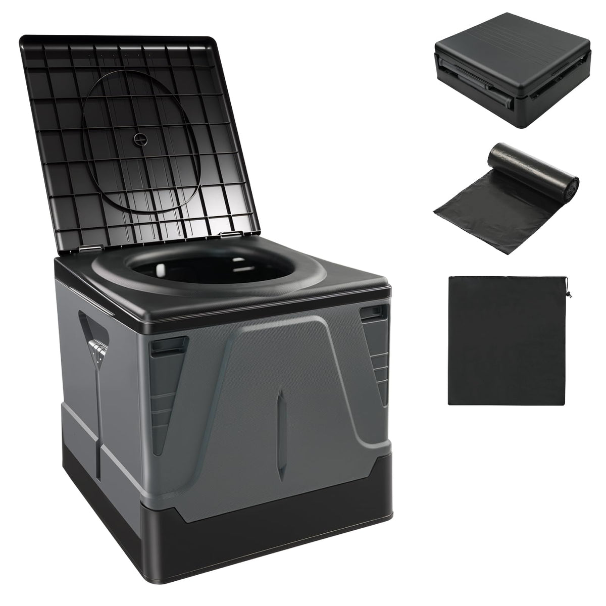HAIGE XL portable toilet folded compact for backpack travel.
