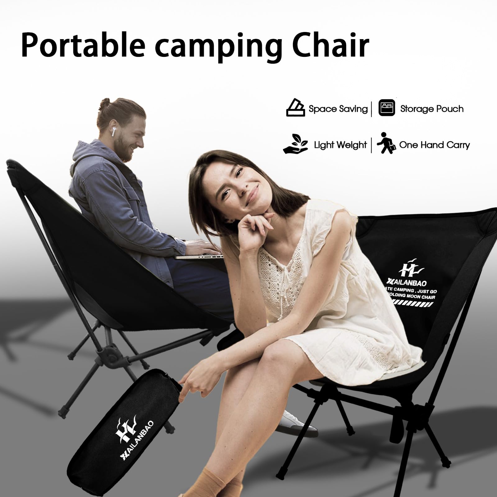 Hailanbao folding chair packed in backpack ready for travel and events.