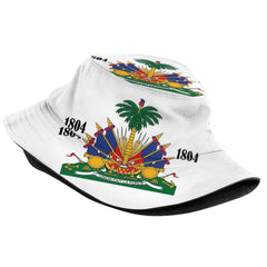 Haiti flag bucket hat packable design side view