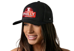 HAKA Philadelphia Black Trucker Hat breathable mesh back for airflow.