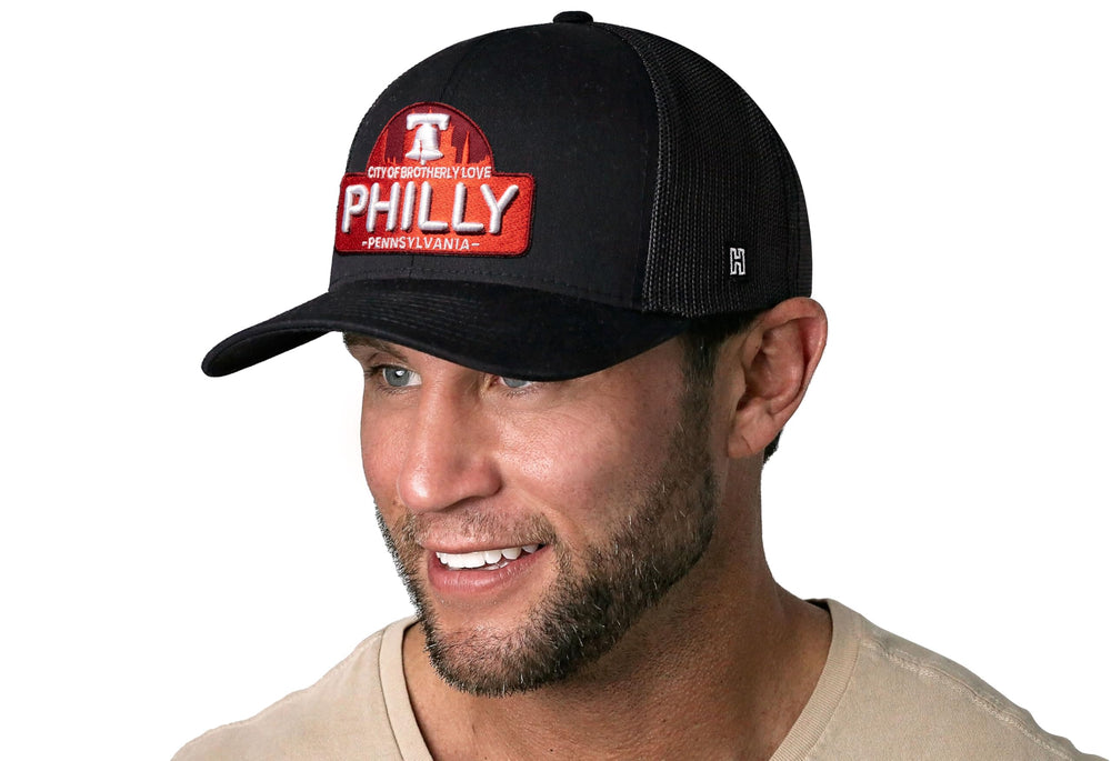 HAKA Philadelphia Black Trucker Hat adjustable snapback closure for a versatile fit.