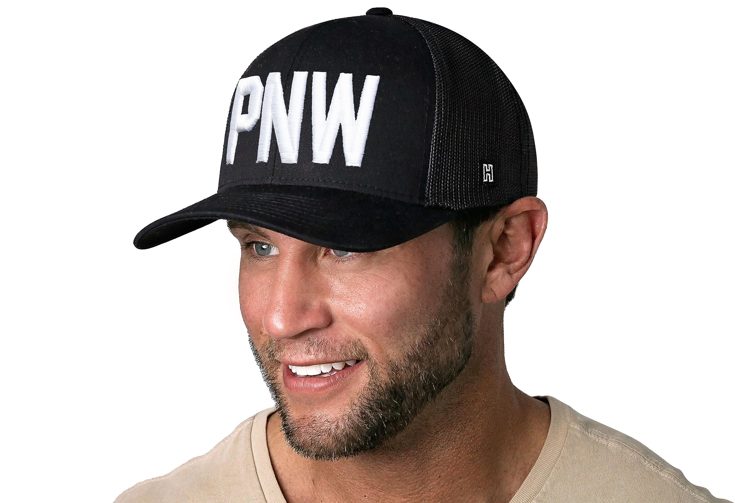 HAKA PNW Black Trucker Hat mesh back ensures breathable all-day comfort.