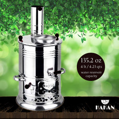 Hakan samovar full 4L capacity supports family outdoor gatherings.