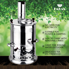 Hakan samovar removable parts enable easy transport and setup.