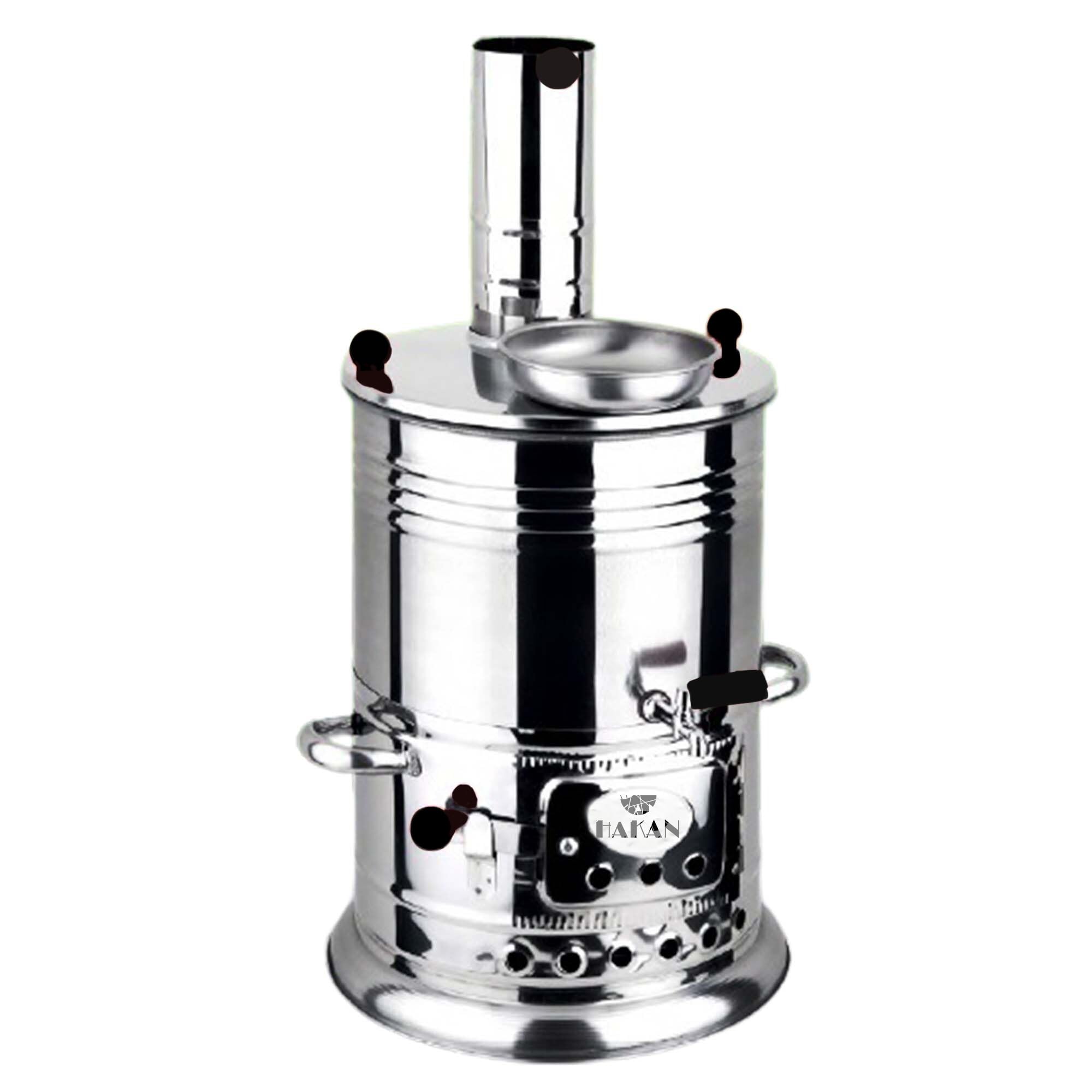 Hakan samovar top water boiling for quick outdoor tea.