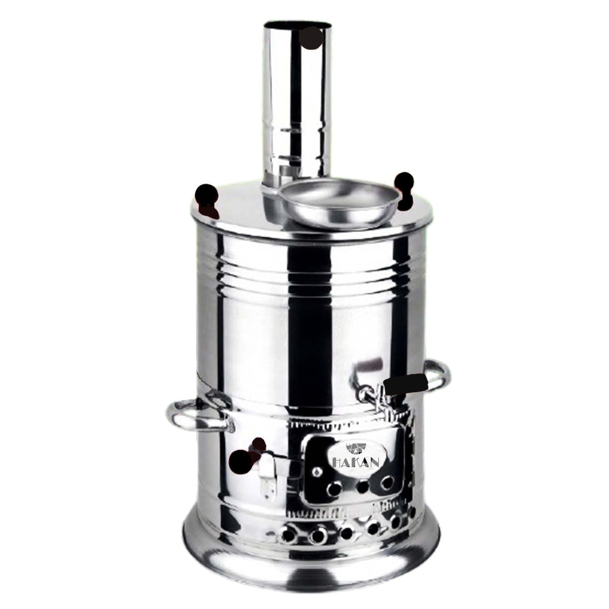 Hakan samovar top water boiling for quick outdoor tea.