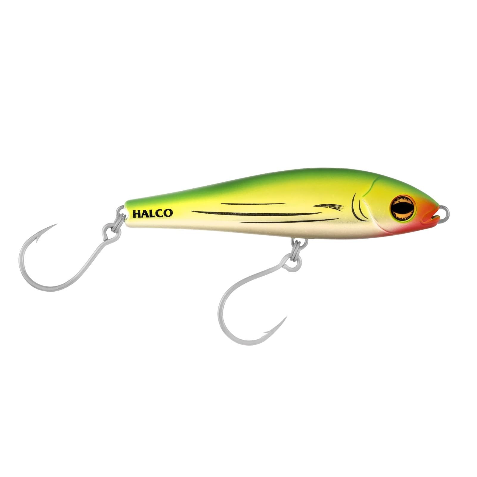 Halco Sd150-H81 Slidog Liquid Lime side view, ultra tough construction for big saltwater sportfish