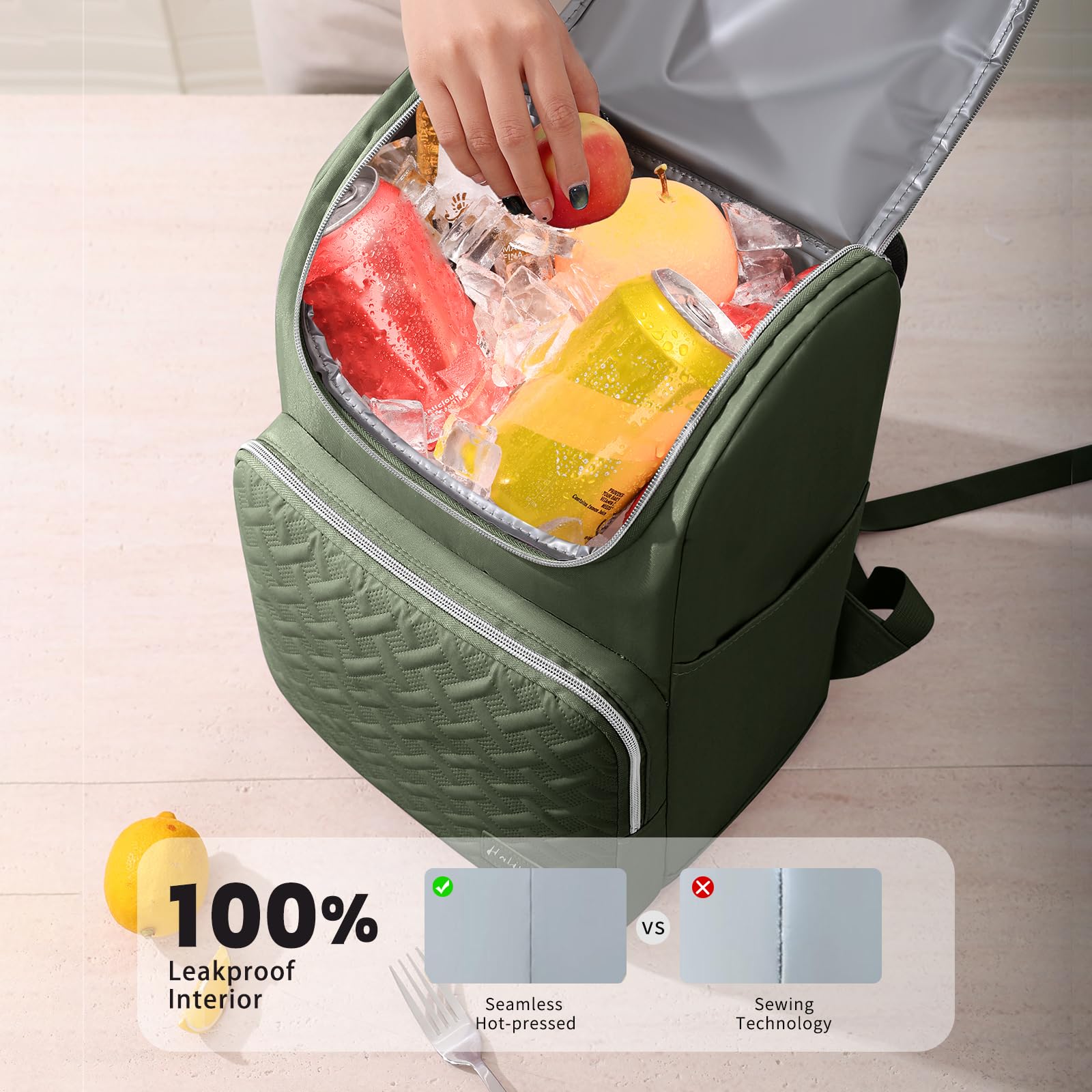 Halivita Cooler Backpack side pockets hold tall bottles for easy hydration.