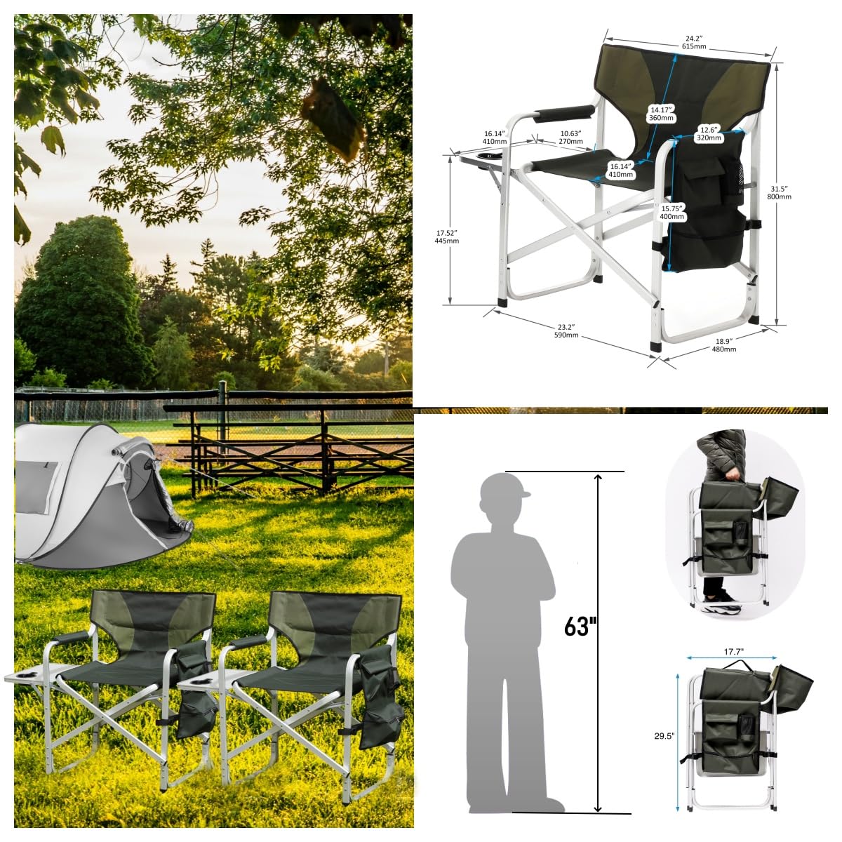  HALLOHII folding chair with side storage keeps essentials within reach.