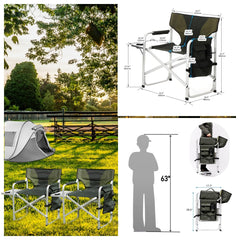  HALLOHII folding chair with side storage keeps essentials within reach.