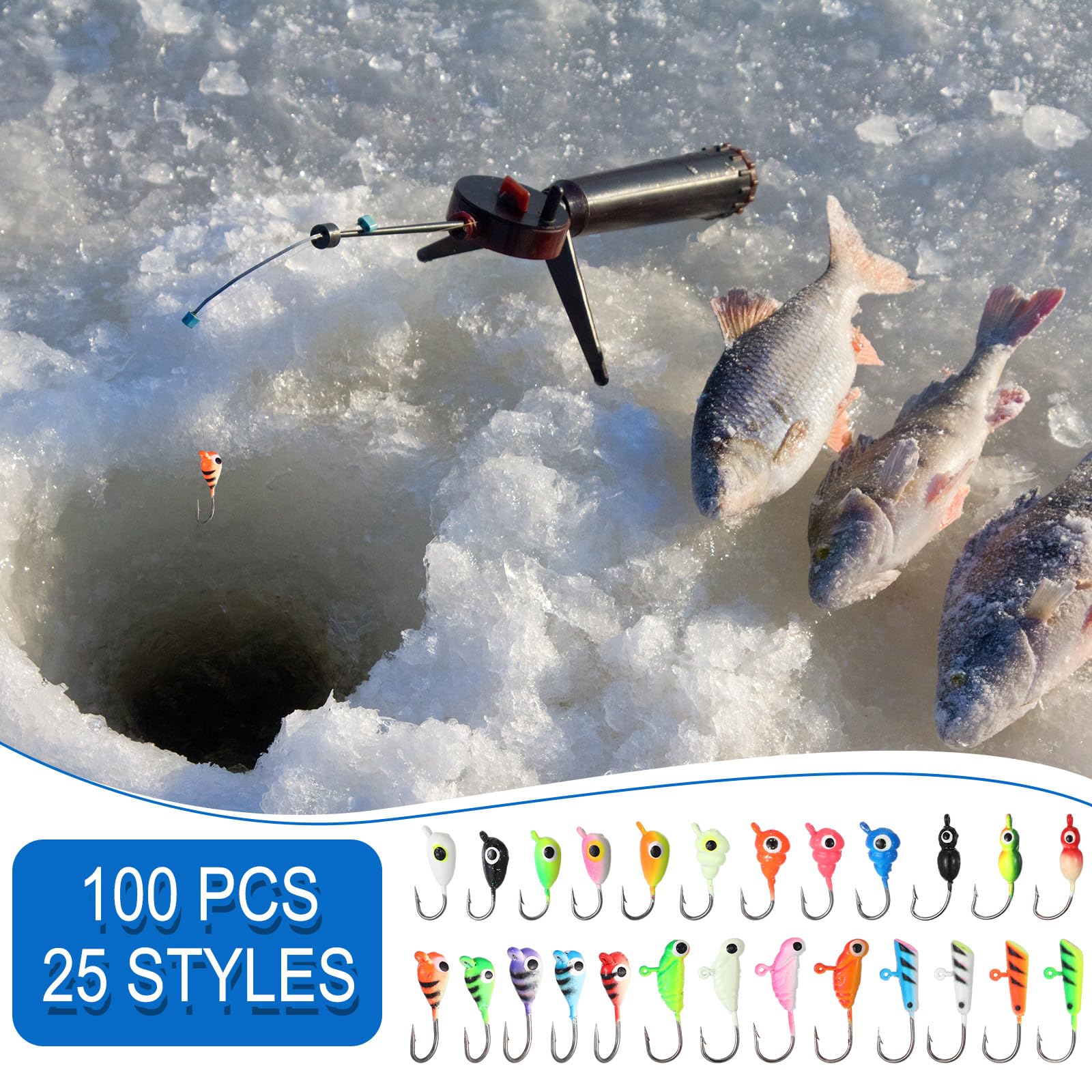 Halloscume ice fishing kit box image depicting organized gear.