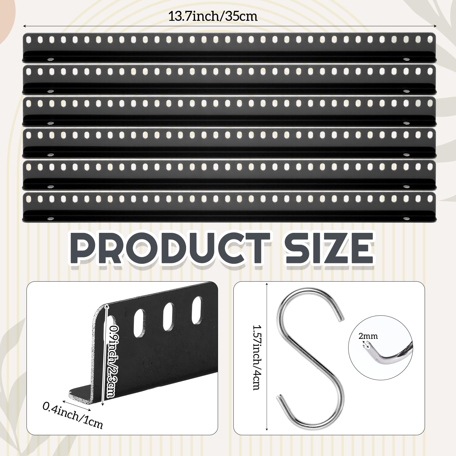 Side view of aluminum black lure display rack with hooks and screws