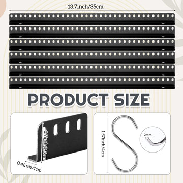 Side view of aluminum black lure display rack with hooks and screws