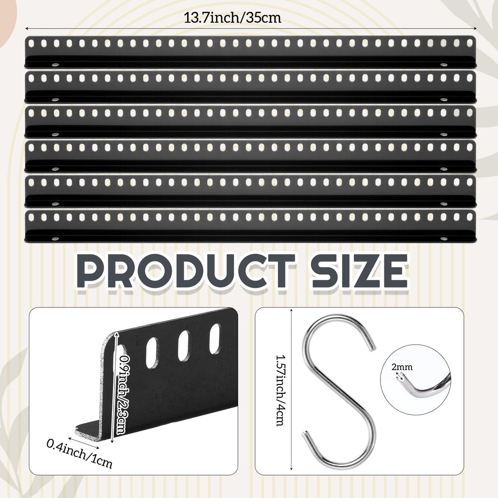Side view of aluminum black lure display rack with hooks and screws