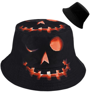 Front view of Malaxlx Halloween pumpkin print bucket hat