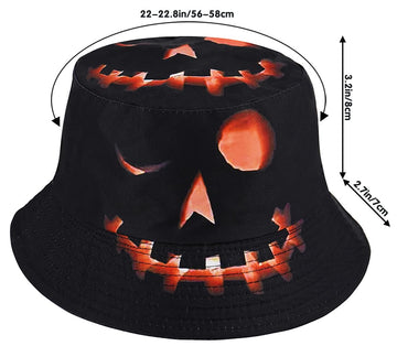 Detail of pumpkin print and stitching on bucket hat