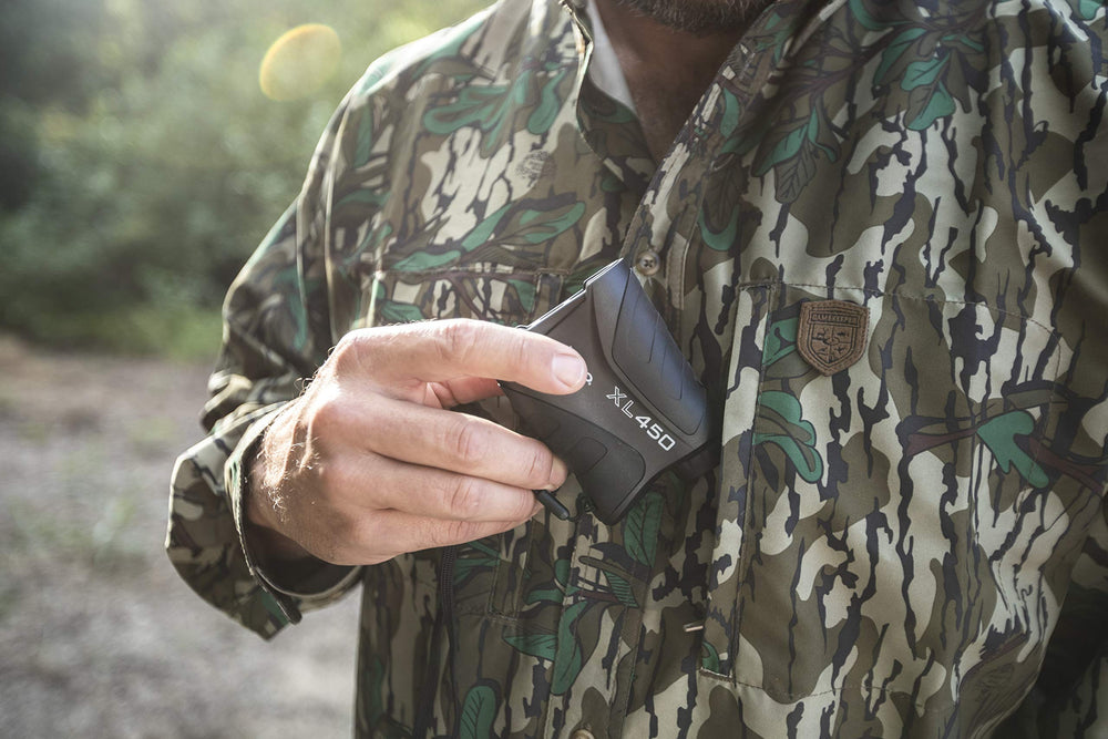 Halo Optics XL 450 rangefinder ergonomic design fits comfortable grip during long hunts.