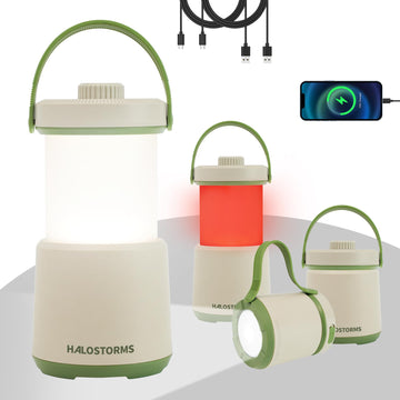 Halostorms lantern with 360-degree illumination for complete campsite lighting.