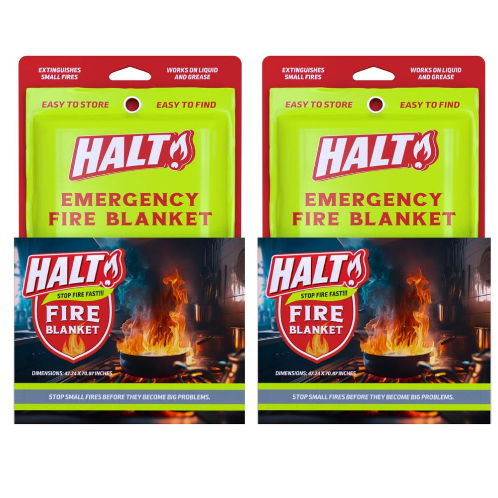 HALT! emergency fire blanket with pull-tabs for rapid deployment during a flare-up
