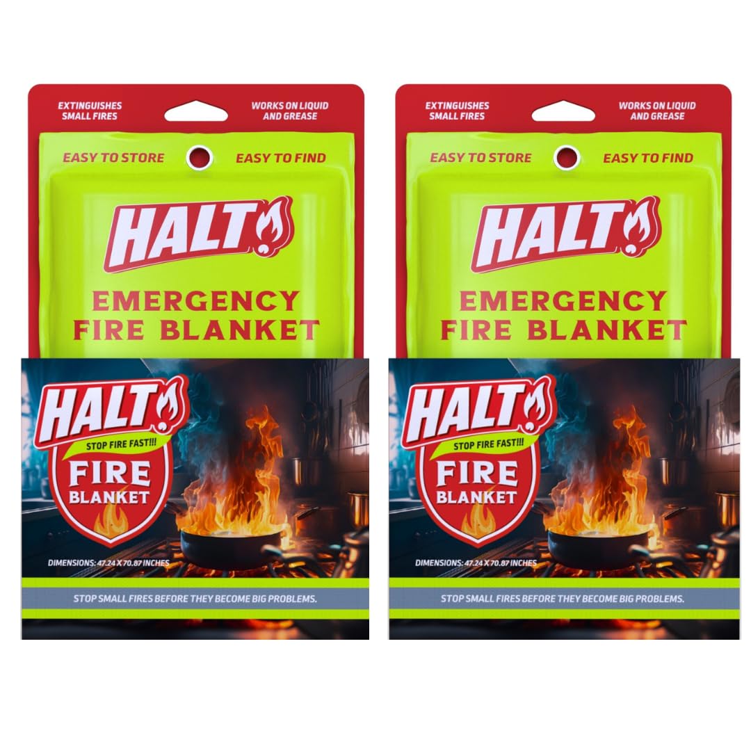 HALT! emergency fire blanket with pull-tabs for rapid deployment during a flare-up