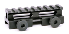 Hammers red dot riser mount with Picatinny rail and eight slots for secure alignment.