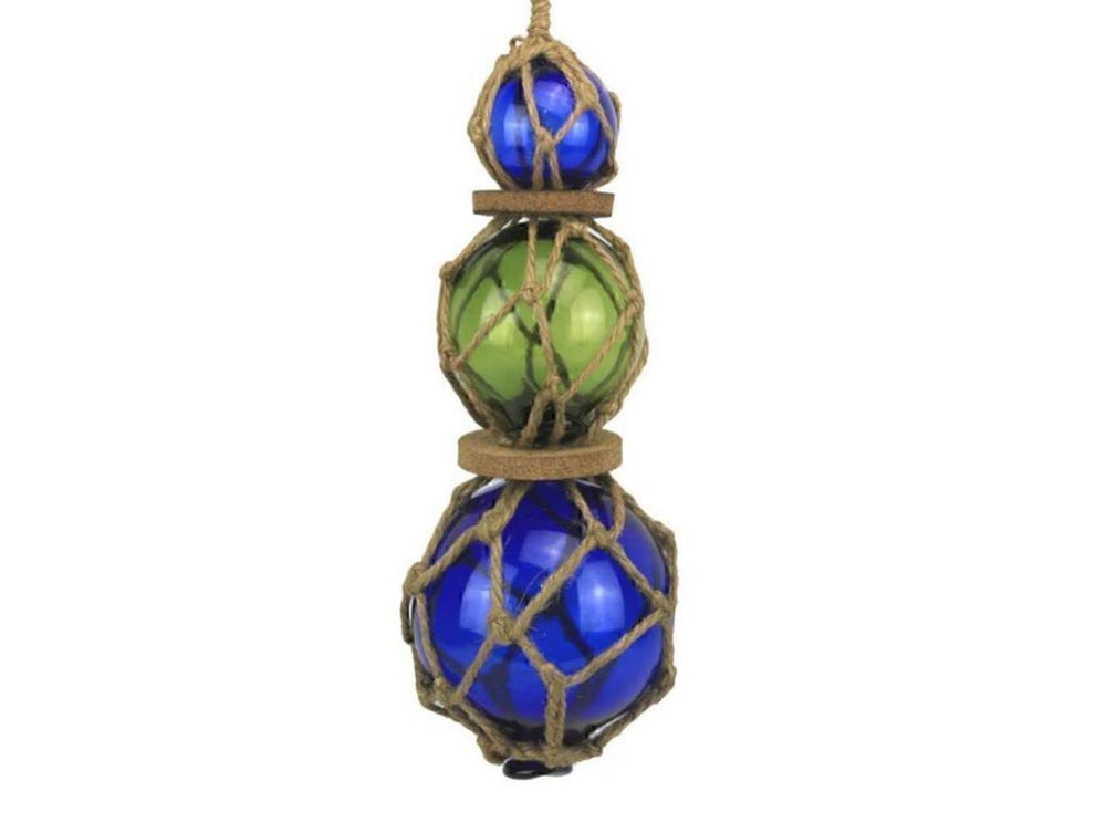 Hampton Nautical 11in blue green blue Japanese glass ball float with brown netting