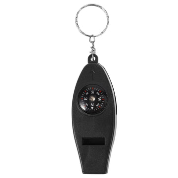 HANABASS whistle-compass-thermometer: compact all-in-one tool for hikers and campers.