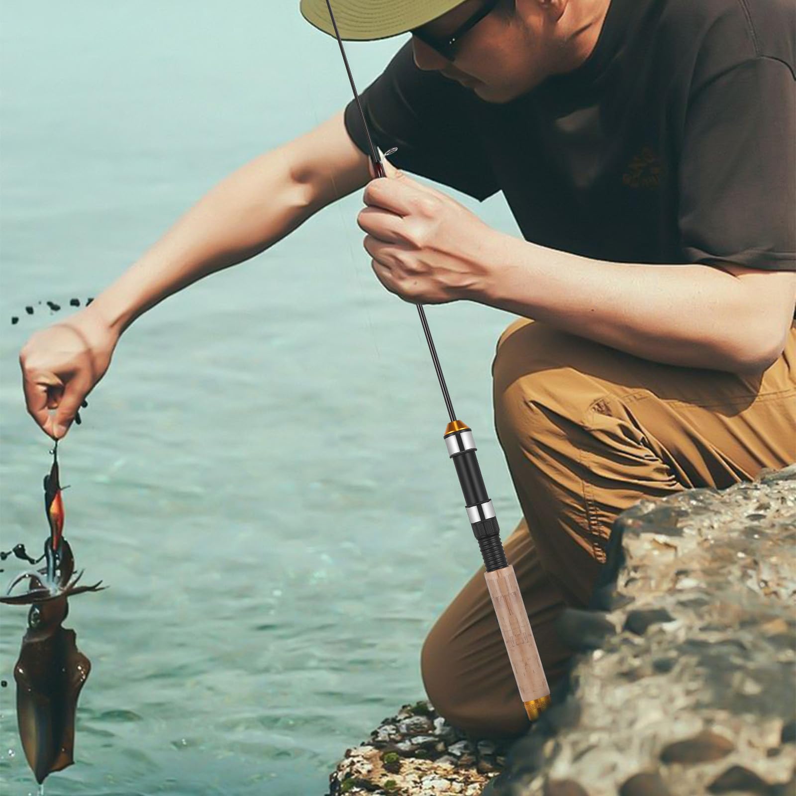 HANABASS winter fishing setup shows portable rod ready for the outdoors