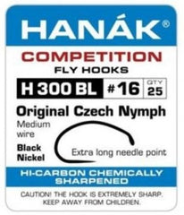 Hanak Competition H 300 BL fly tying hook with curved shank for precise Czech nymph patterns