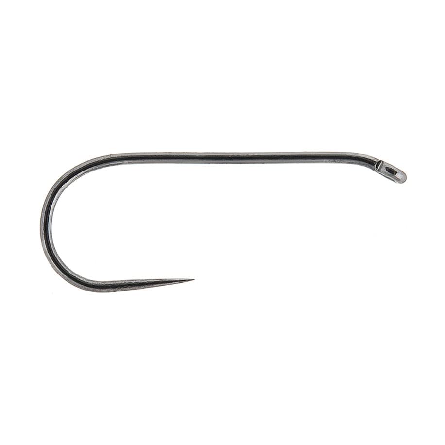 Hanak Model 100 dry fly hook close-up; barbless design for precise hookups.