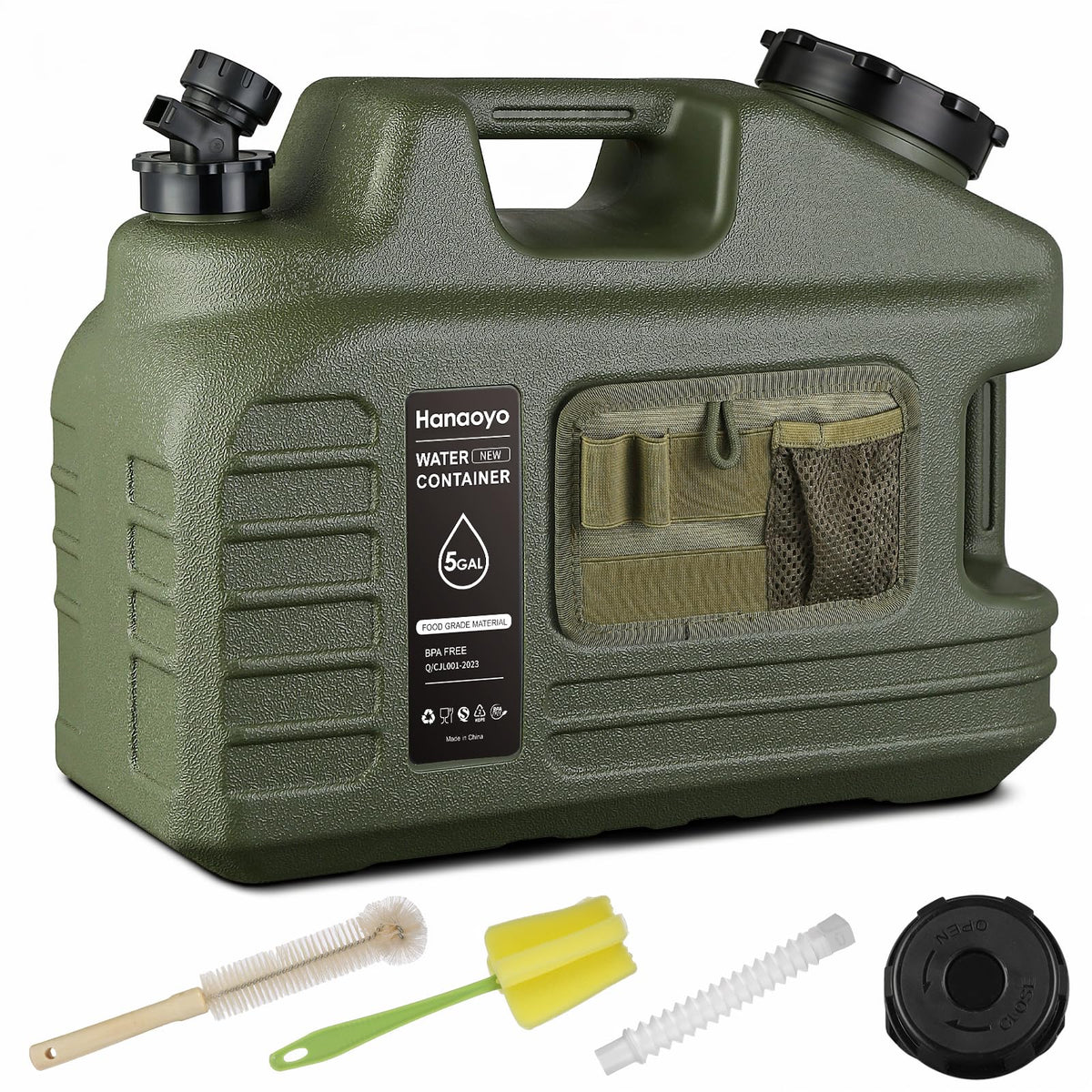 Hanaoyo 5-gallon water jug with spigot for easy camping water dispensing.