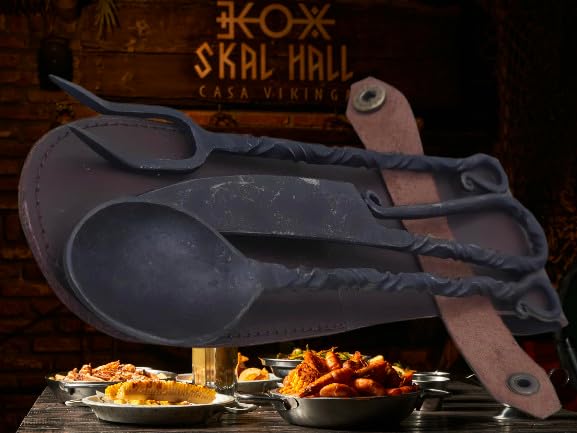 Hand Forged Medieval Viking Cutlery Set dark patina finish for aged look