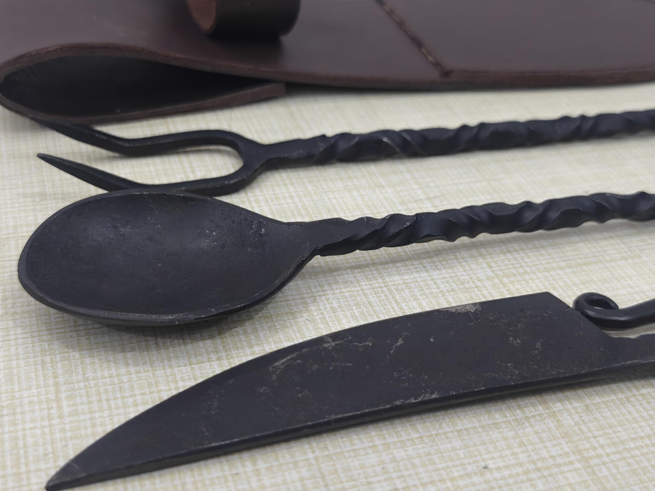 Hand Forged Medieval Viking Cutlery Set spiral ends for ornate detail