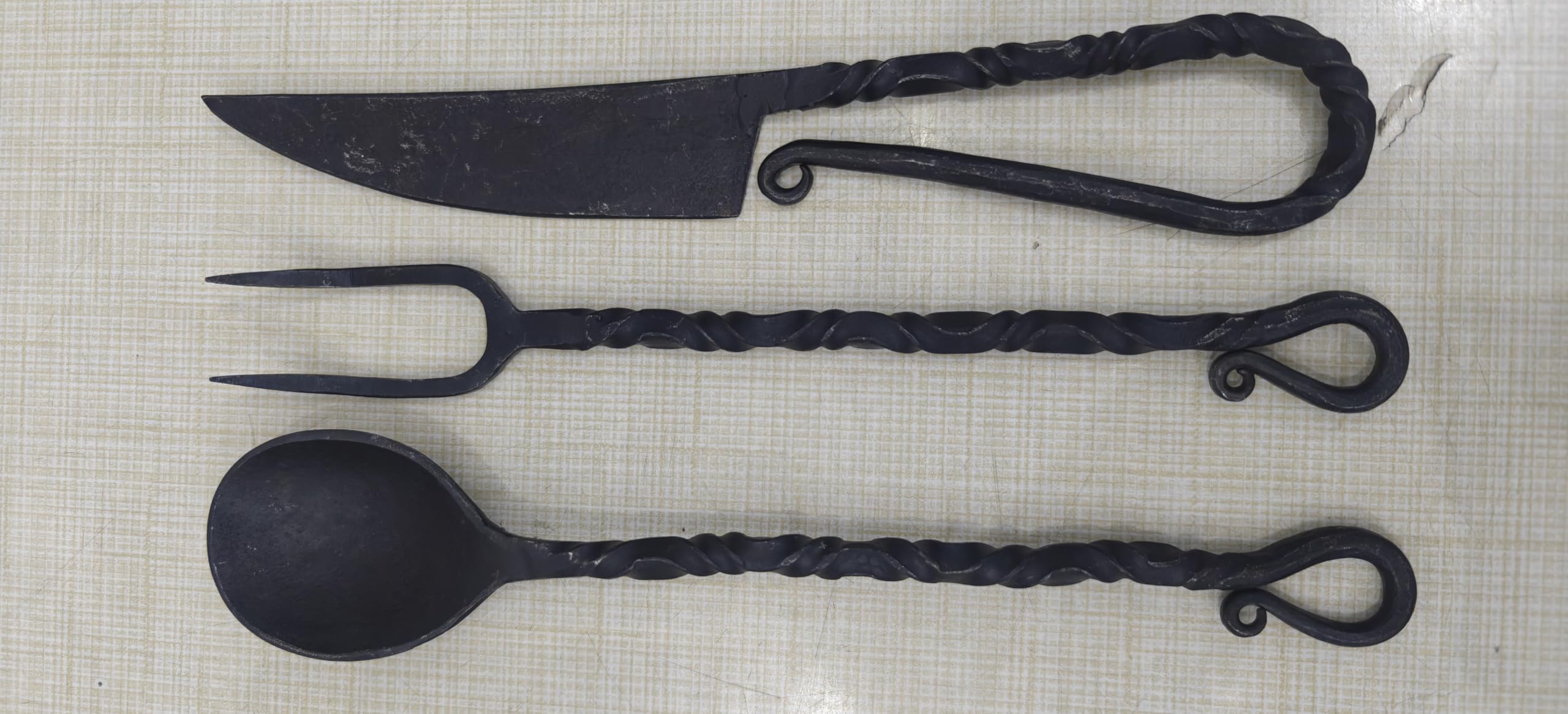 Hand Forged Medieval Viking Cutlery Set leather pouch for transport