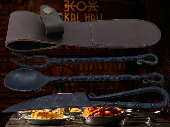 Hand Forged Medieval Viking Cutlery Set eight inch handles for authentic feel