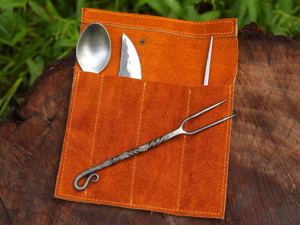 Hand-Forged Viking Cutlery with blackened finish adding rustic charm
