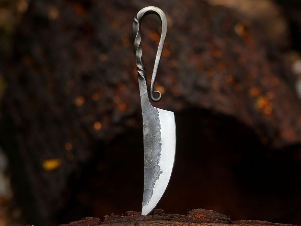 Close-up hammered detail on Hand-Forged Viking Cutlery for authentic texture