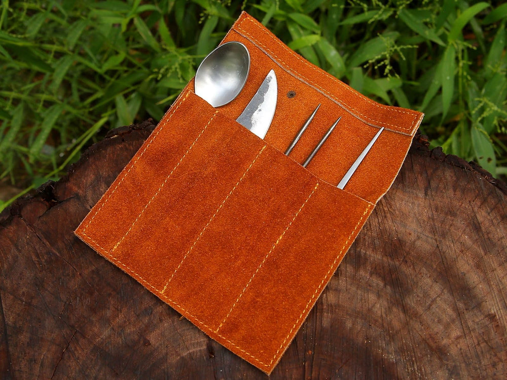 Viking-themed cutlery in leather roll makes a practical gift
