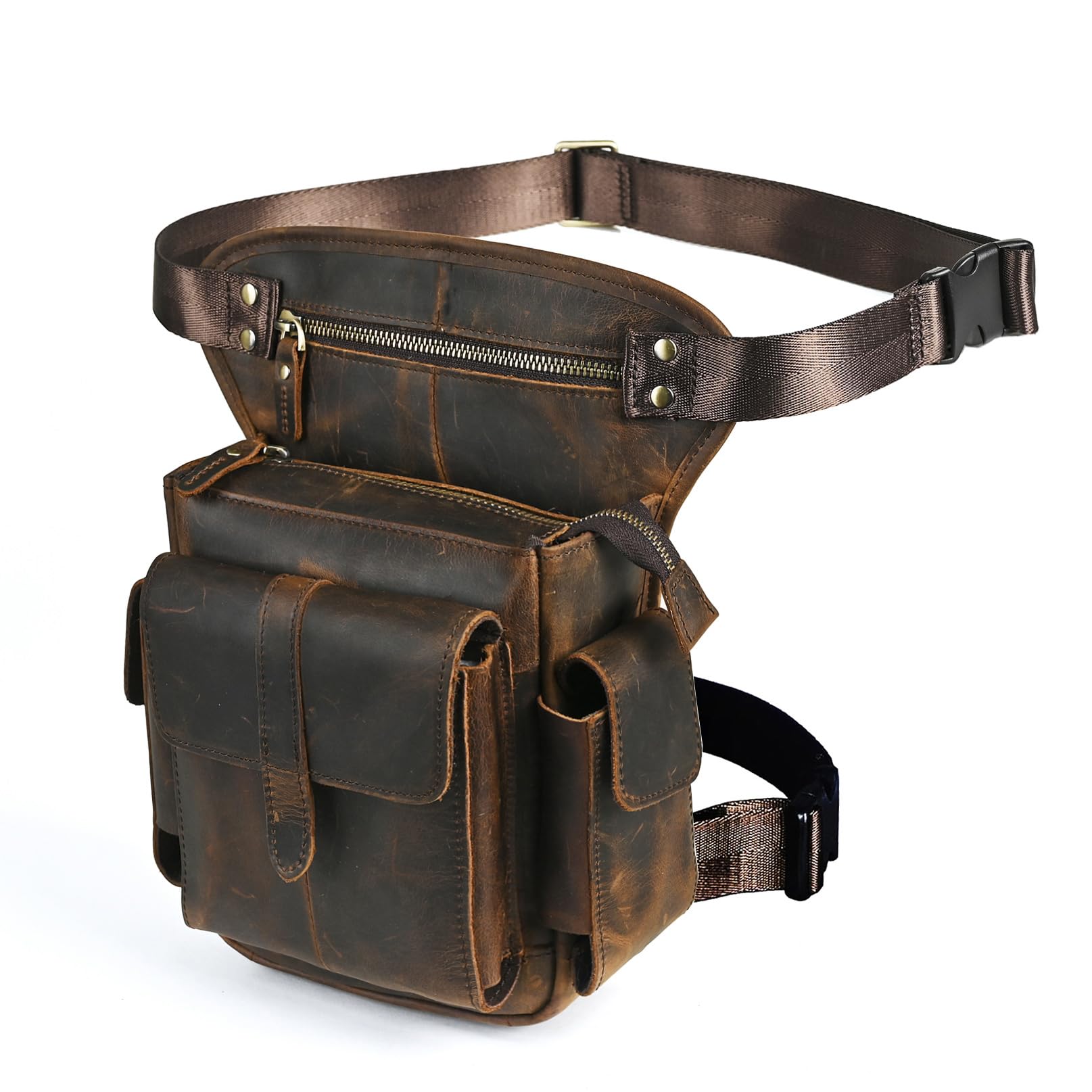 Handadsume drop-leg bag worn on a motorcycle for quick access gear.