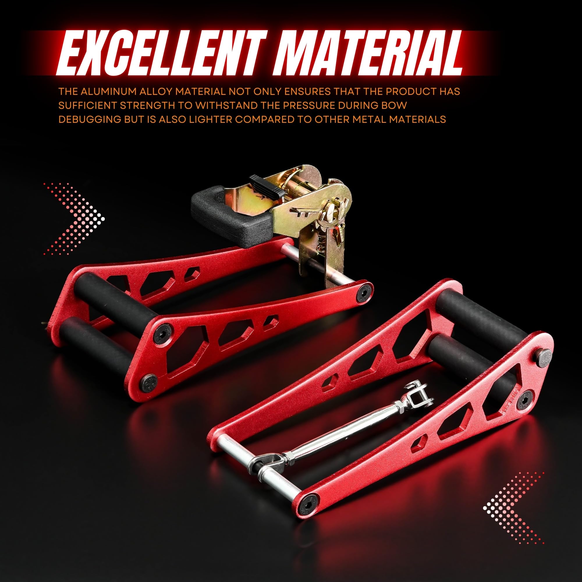 Handheld Bow Press ratchet mechanism enables fine tension control.