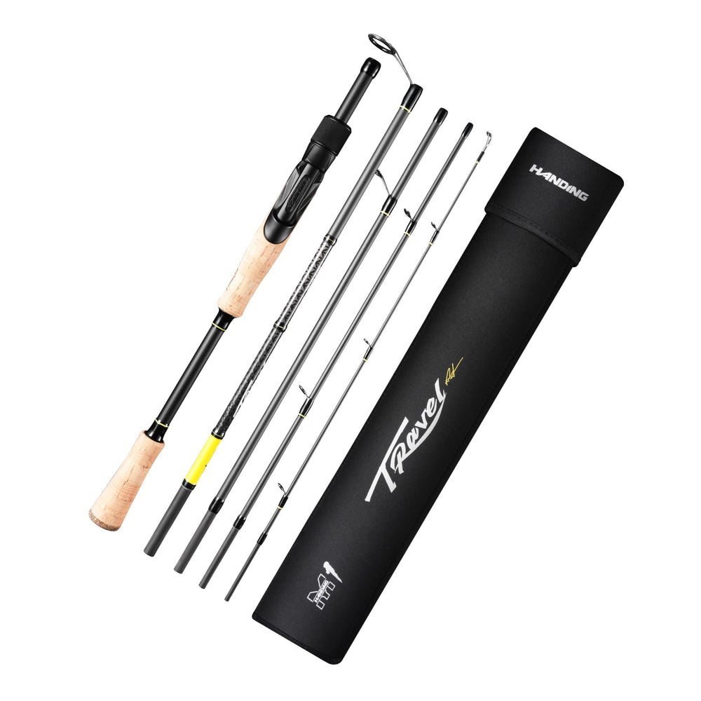 HANDING M1 bass rod travel compact case demonstrates portable design for anglers on the go.
