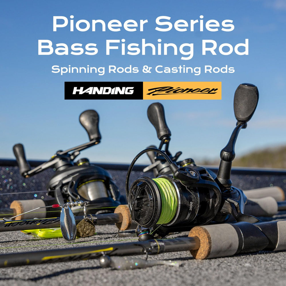 Handing Pioneer 7ft spinning rod TS ceramic guides closeup for smooth, low-friction casts.