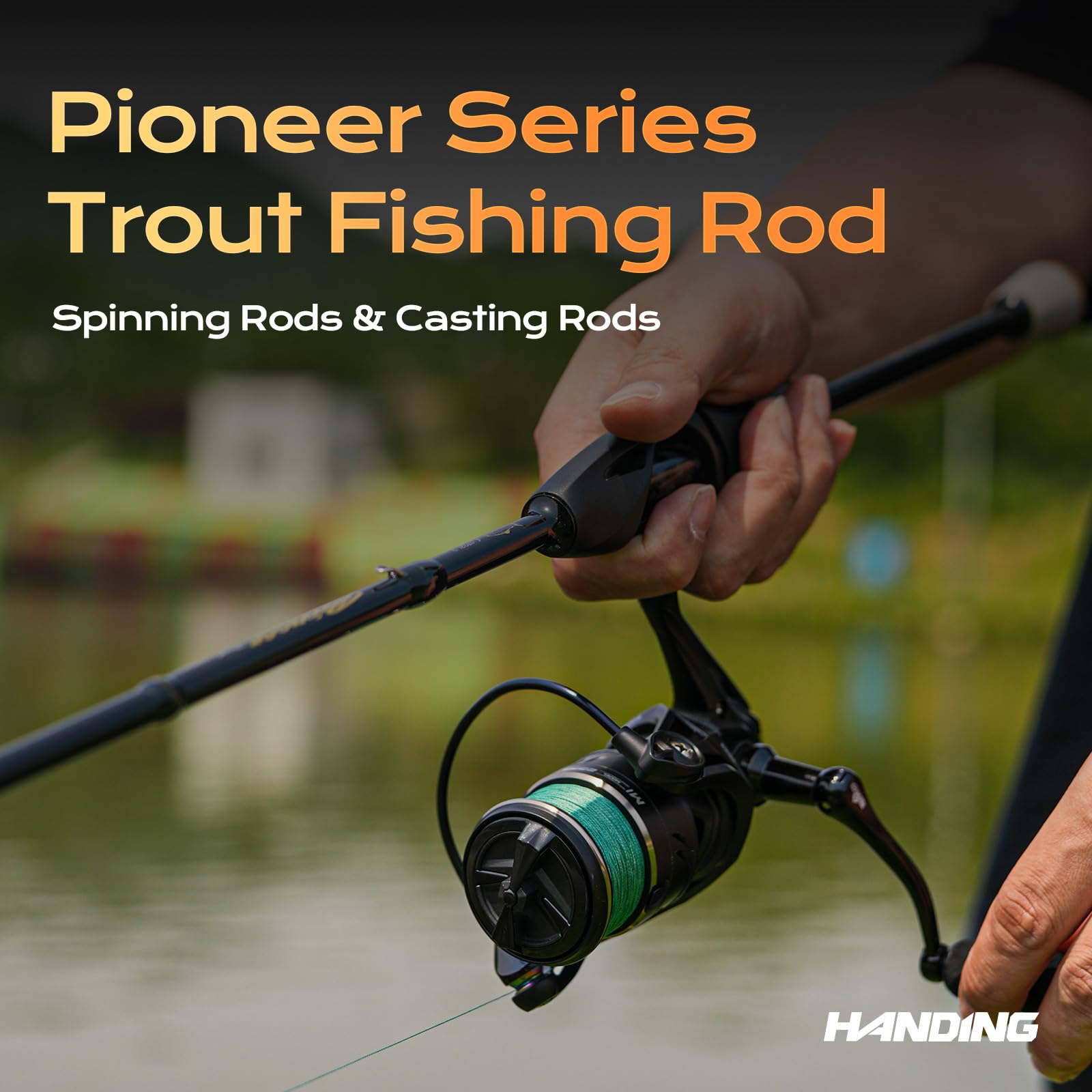 HANDING Pioneer ultralight spinning rod 6ft action shot demonstrates fast action for quick lure sets.