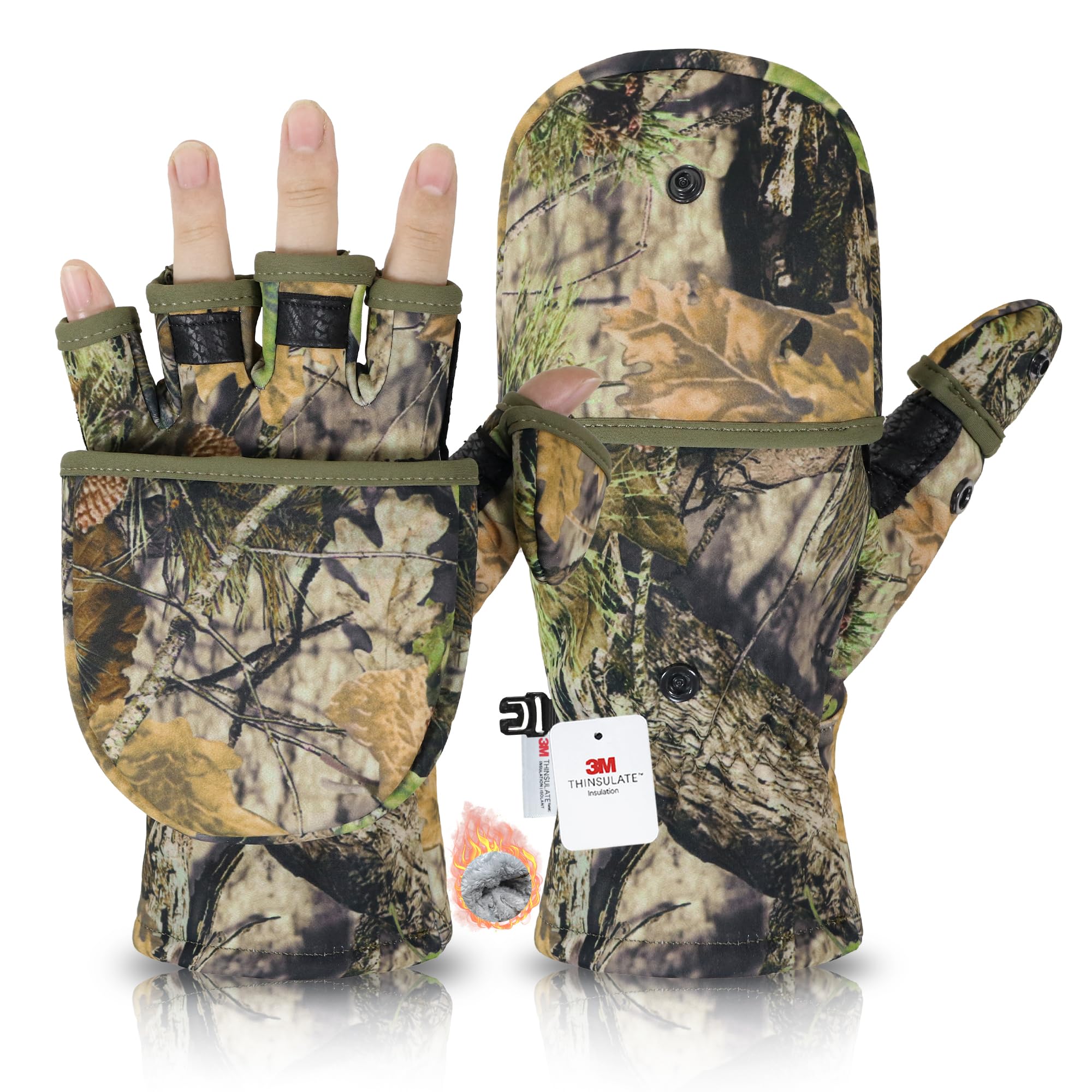 Hands wearing HANDLANDY winter fishing glove front view
