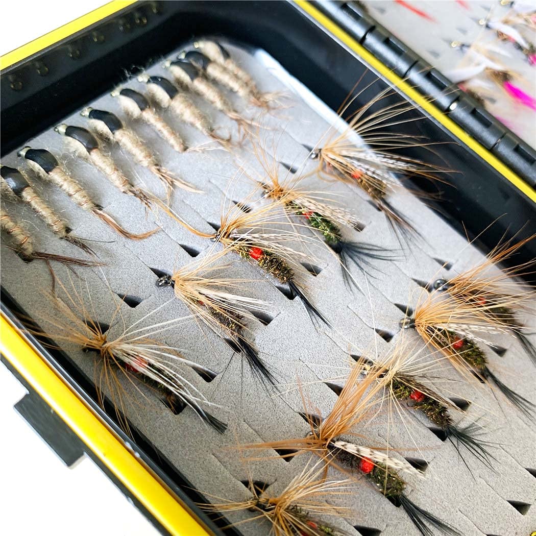 Brightly colored streamers and flies for bass and trout