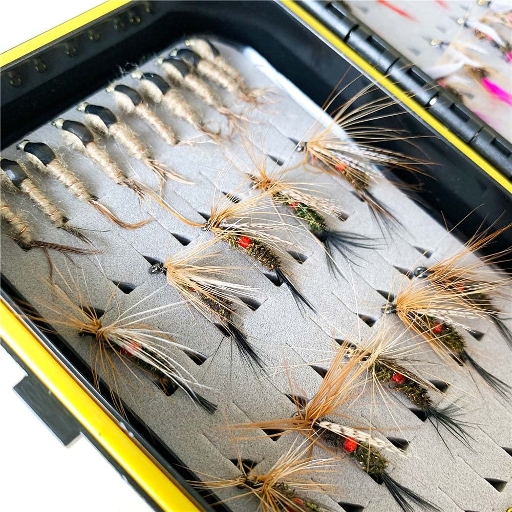Brightly colored streamers and flies for bass and trout