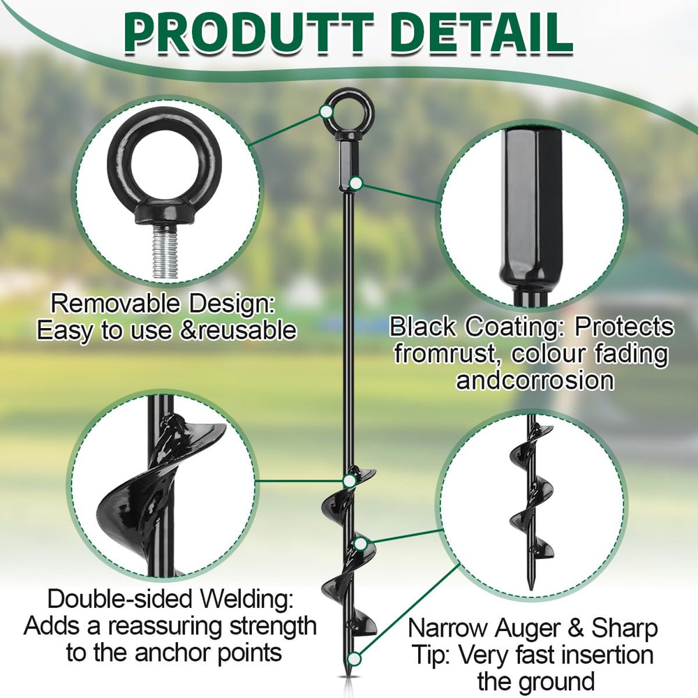Hannger spiral tent anchors penetrate soft soil for lasting grip