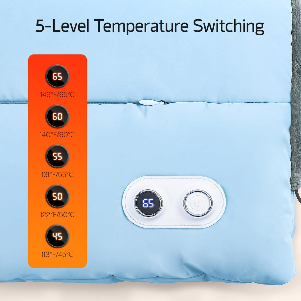HAPAW adjustable-temperature control UI showing five levels for versatile warmth