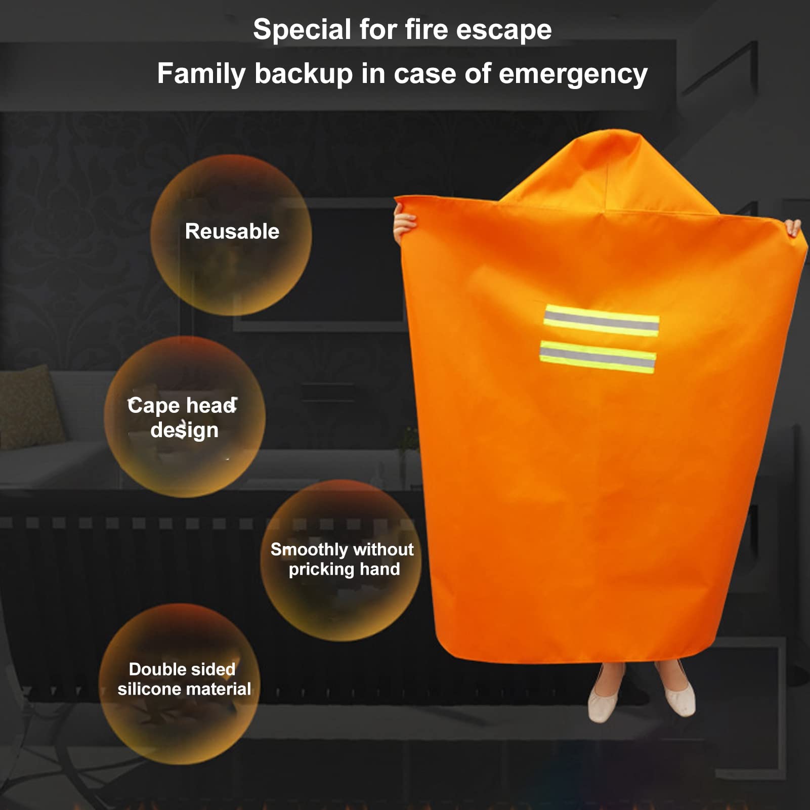 Hapivida fire blanket luminous strips glow for easy evacuation guidance.