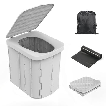 Hapoon XL portable folding toilet setup shows quick assembly for outdoor use and travel.